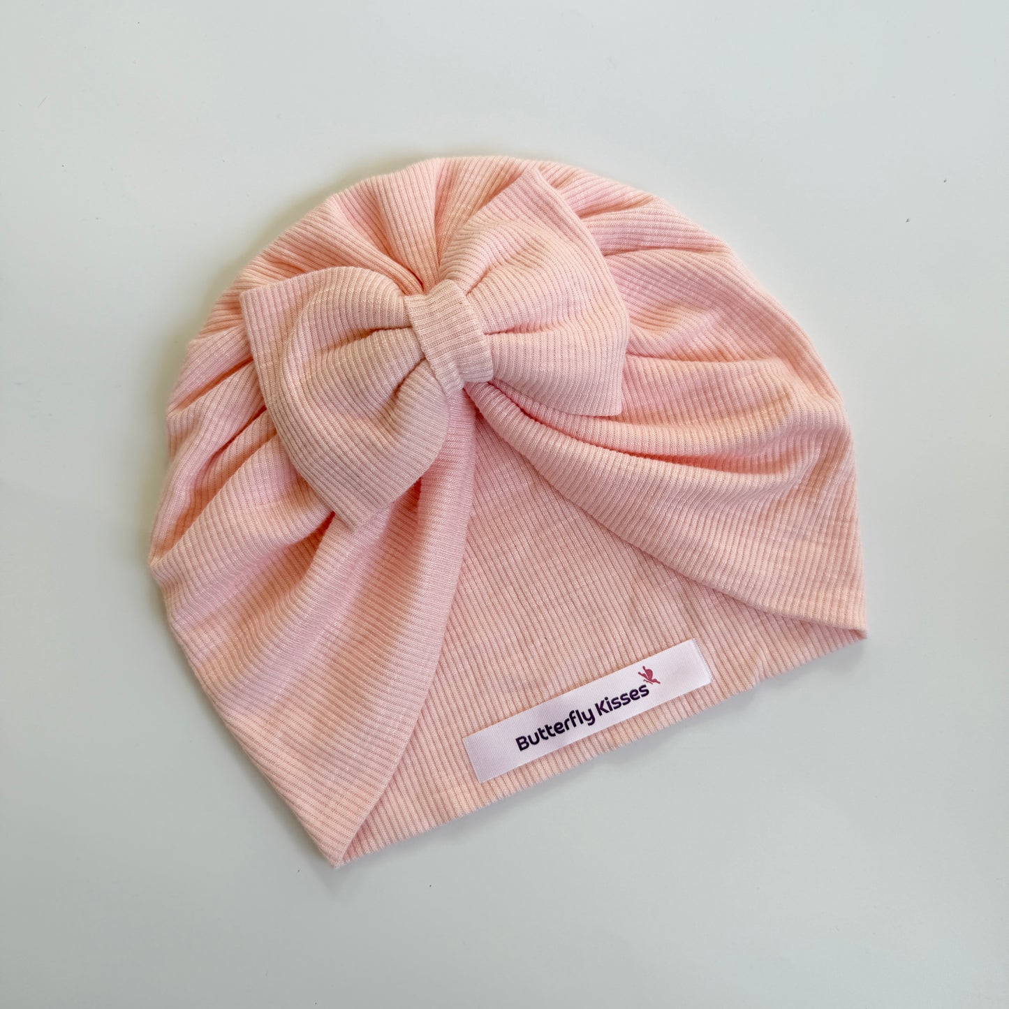 Blush Pink Ribbed Baby Turban Hat – Bow & Donut Bun Variants