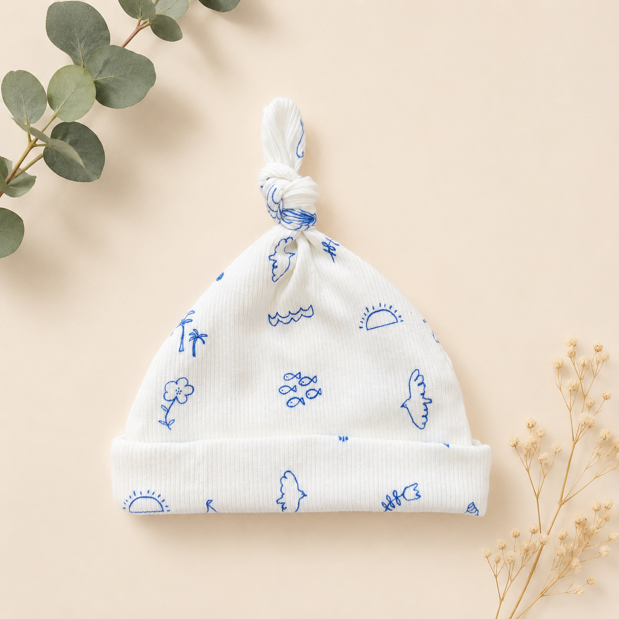 Premium Knotted Baby Hat – Blue Ocean Doodle