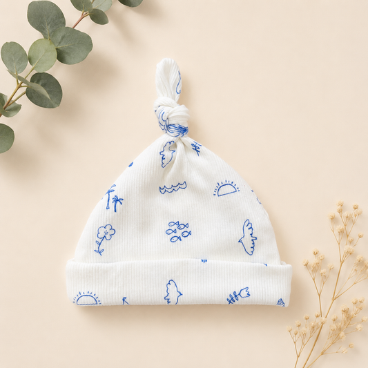 Premium Knotted Baby Hat – Blue Ocean Doodle