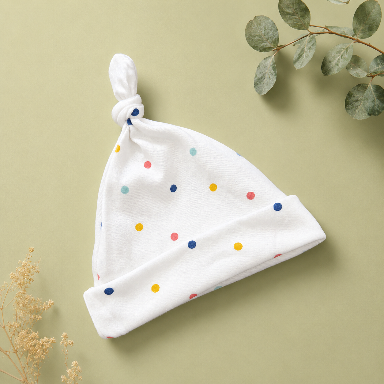 Premium Knotted Baby Hat – Colourful Polka Dots