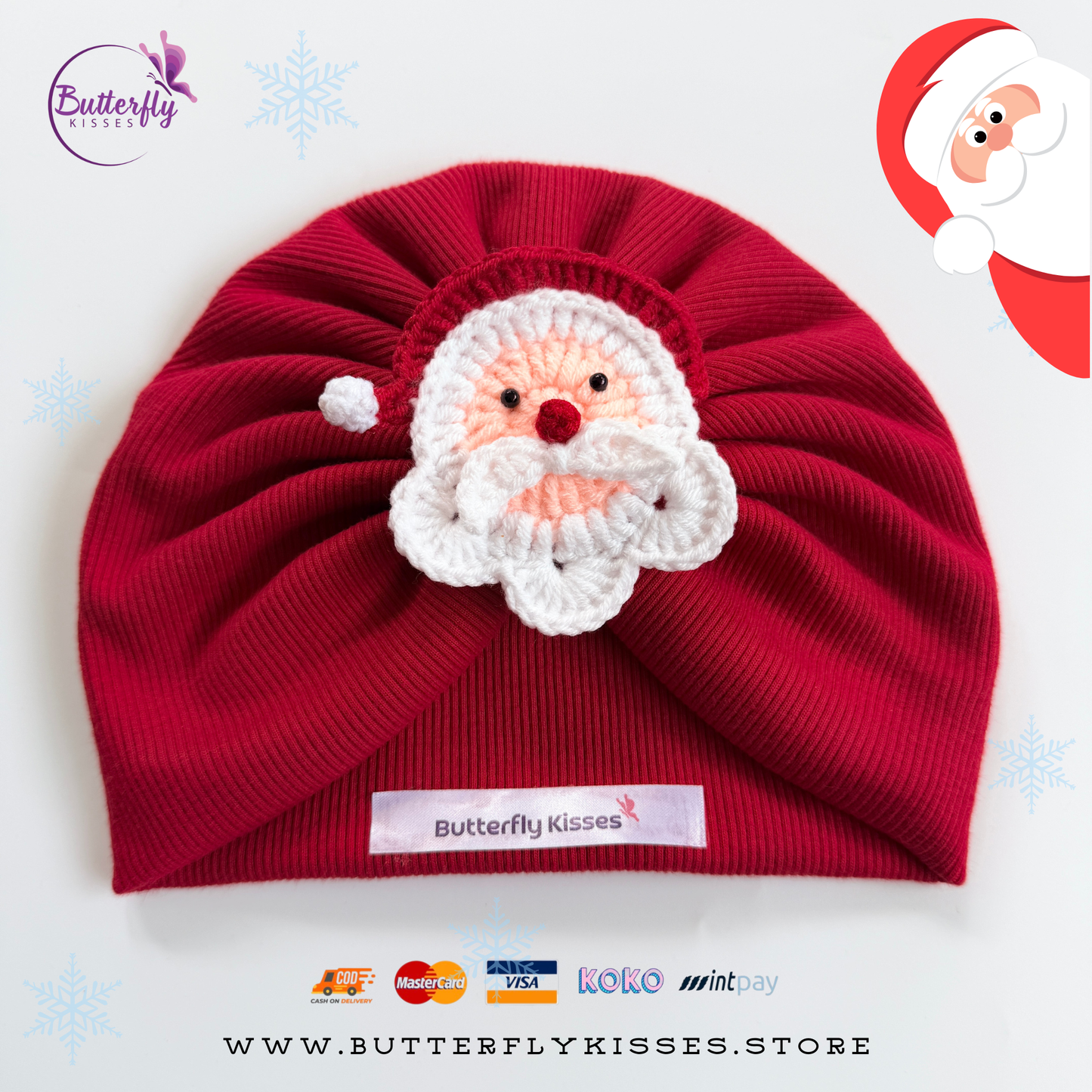 Christmas Magic Turban Hat With Crochet Santa & Snowman