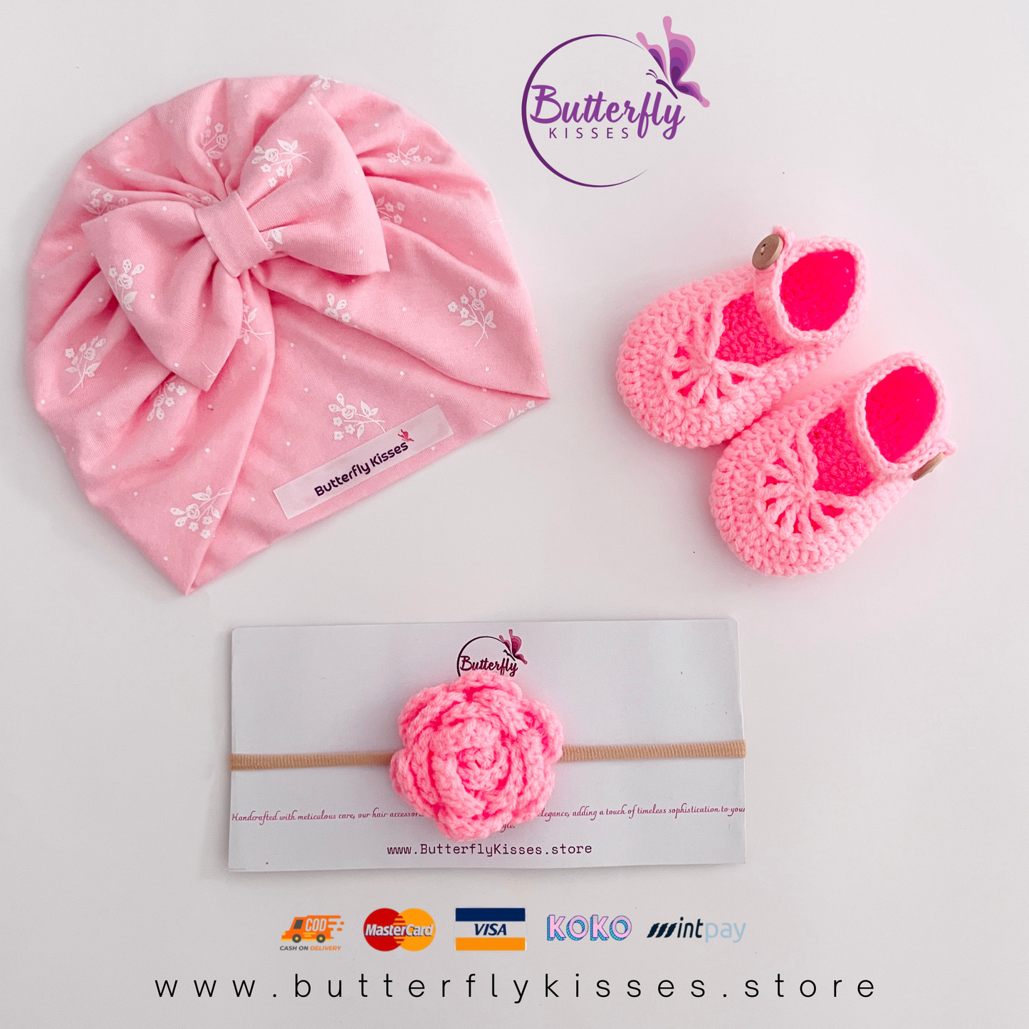 Pink Princess Baby Gift Set: Handmade Turban, Crochet Shoes & Headband
