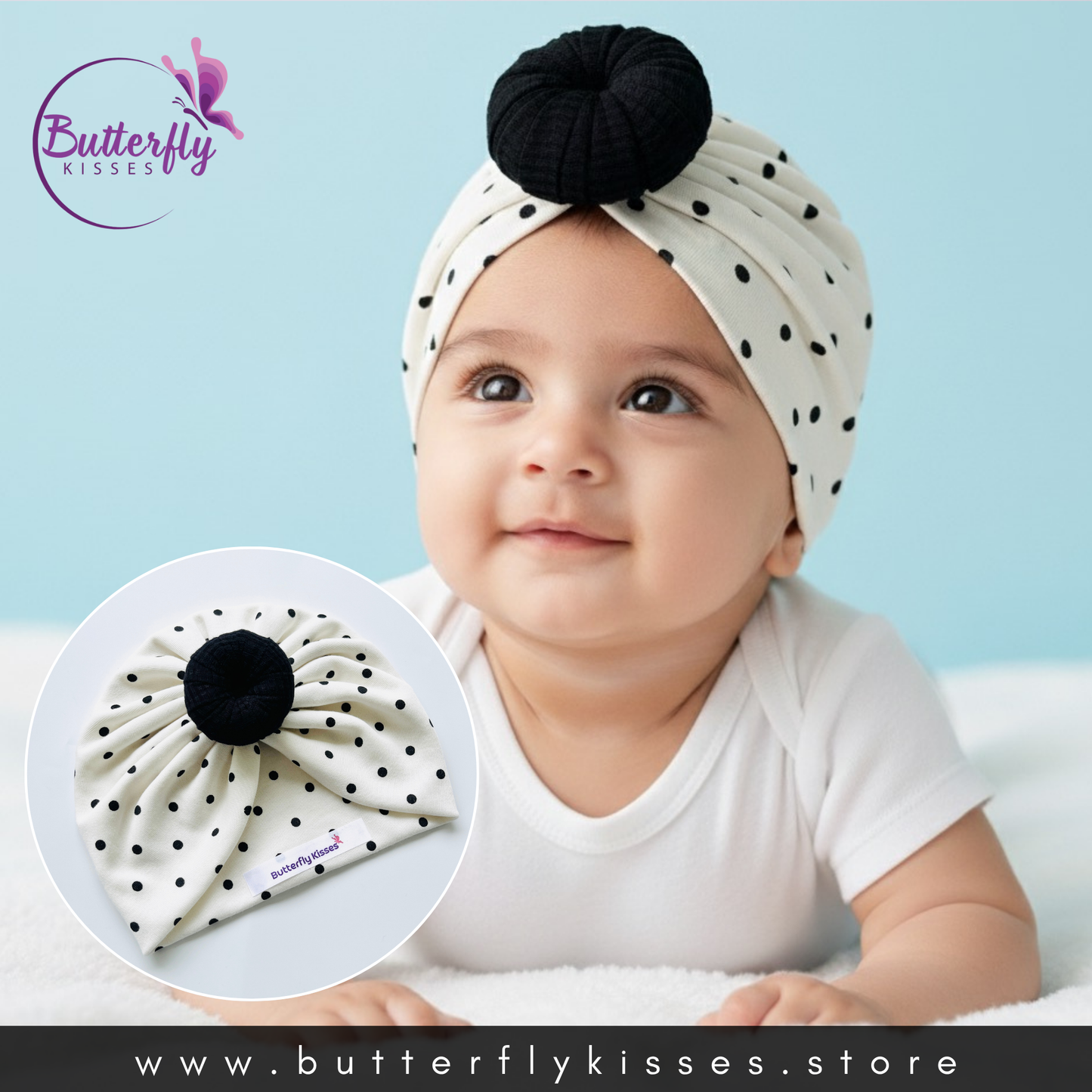 Black Polka Charm Donut Design Turban Hat