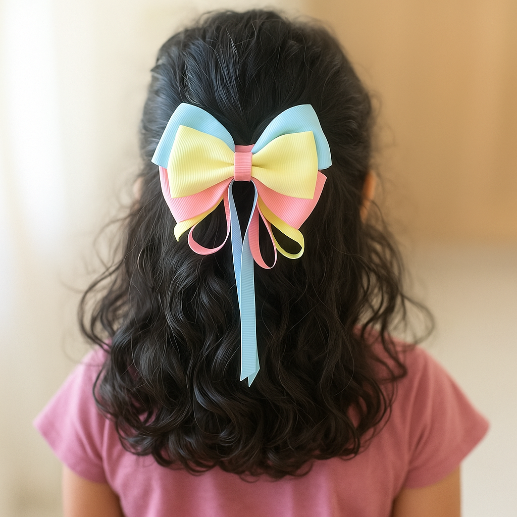 Blossom Dreams Triple-Tone Pigtail Bow with Tail