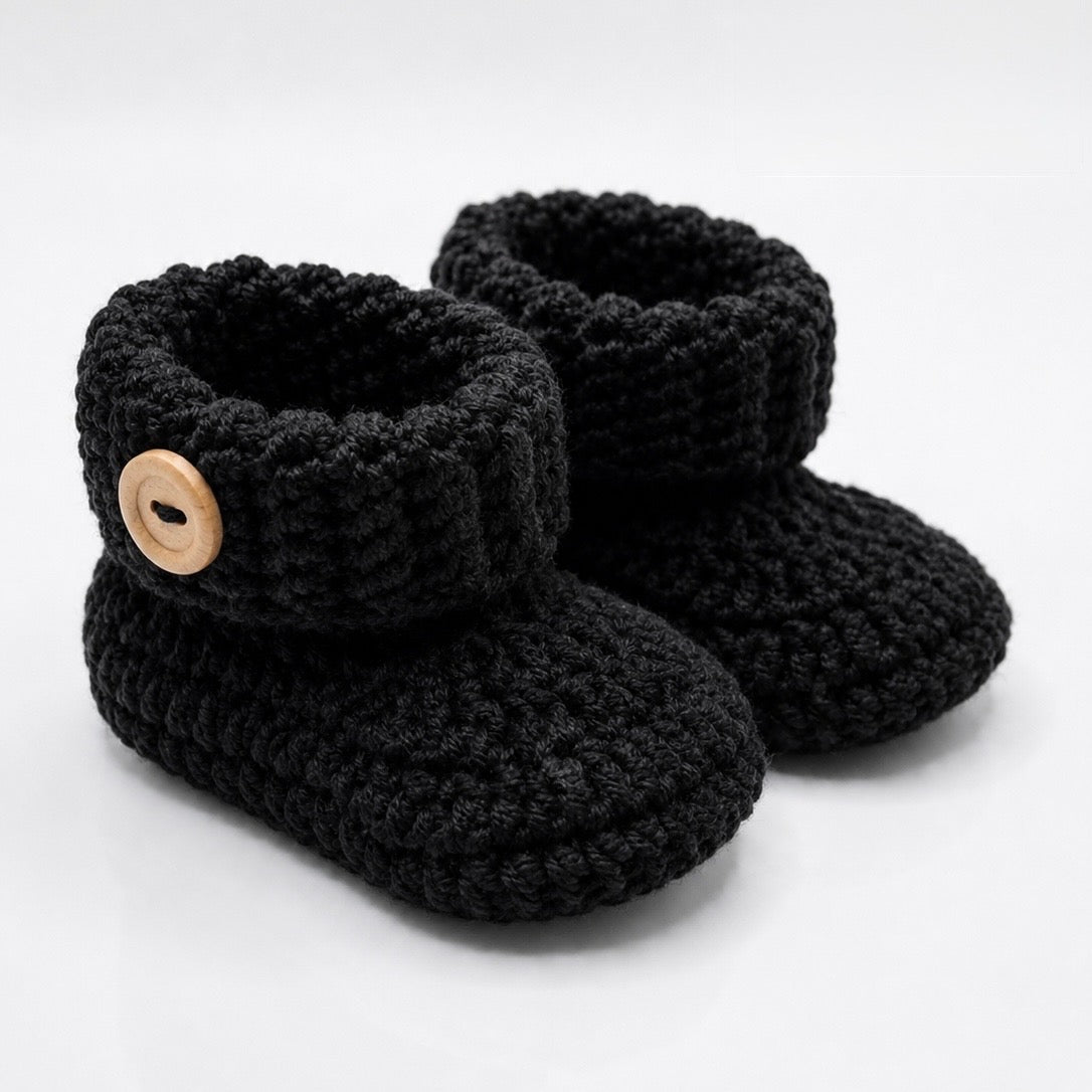 Handmade Crochet Baby Booties – Classic Black & White Collection