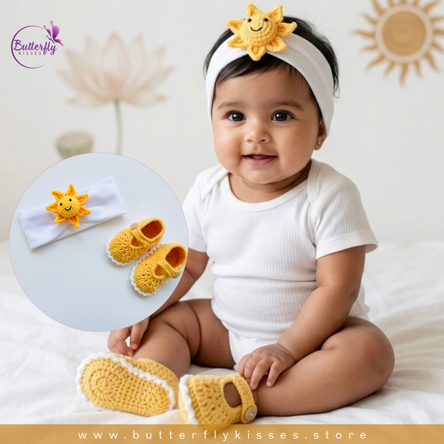 Avurudu Baby Headband & Crochet Shoe Set – Sunshine Design | Sinhala Tamil New Year Baby Gift