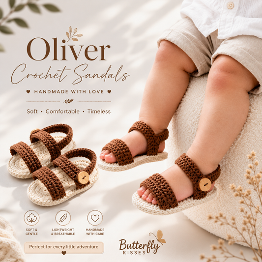 Oliver Handmade Crochet Baby Sandals – Brown & Cream