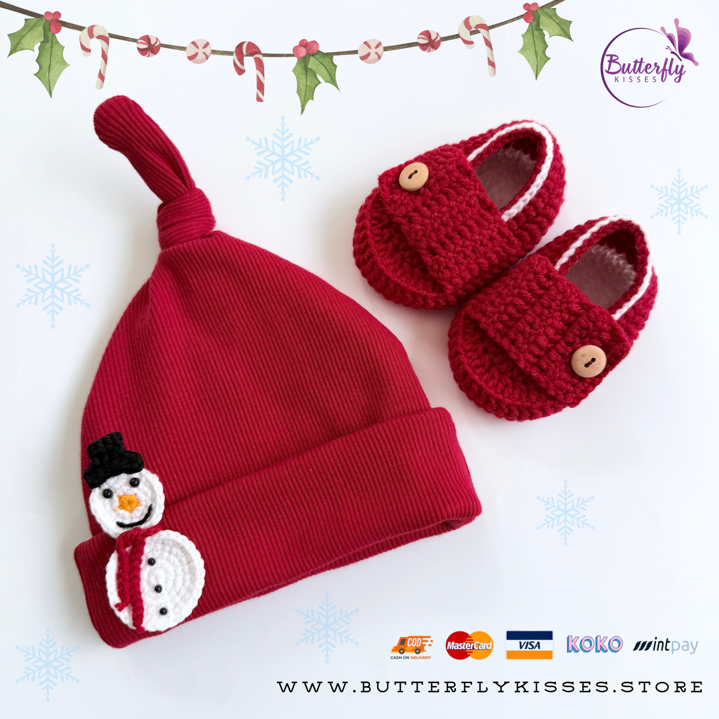 Snowman Knotted Hat & Booties Set