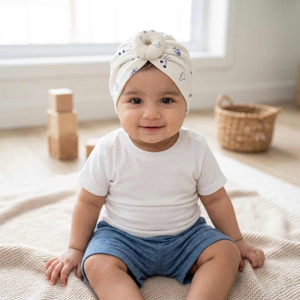 Ocean Doodle Knot Turban Hat – Soft Cotton Beanie Cap