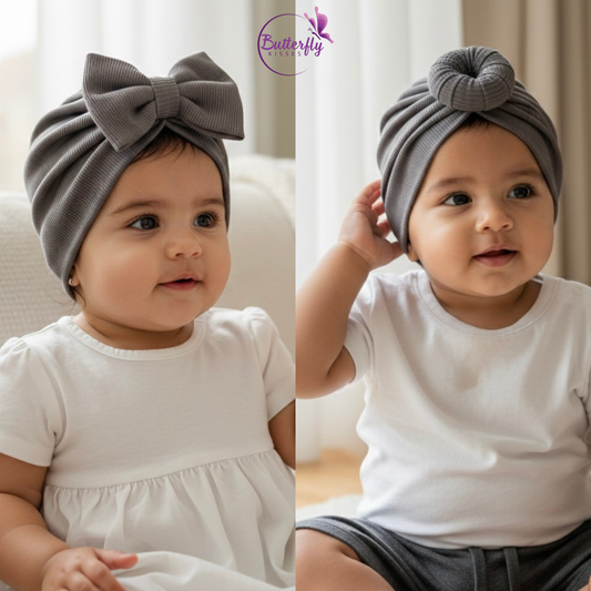 Ribbed Baby Turban - Cocoa Grey | Donut & Bow Designs