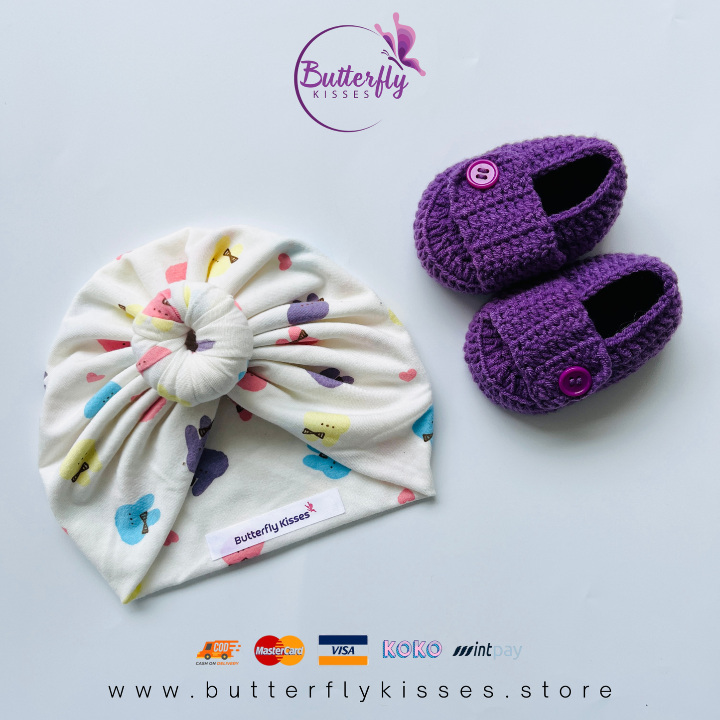 Sweetest Snuggles Patterned Turban & Handcrafted Booties Set