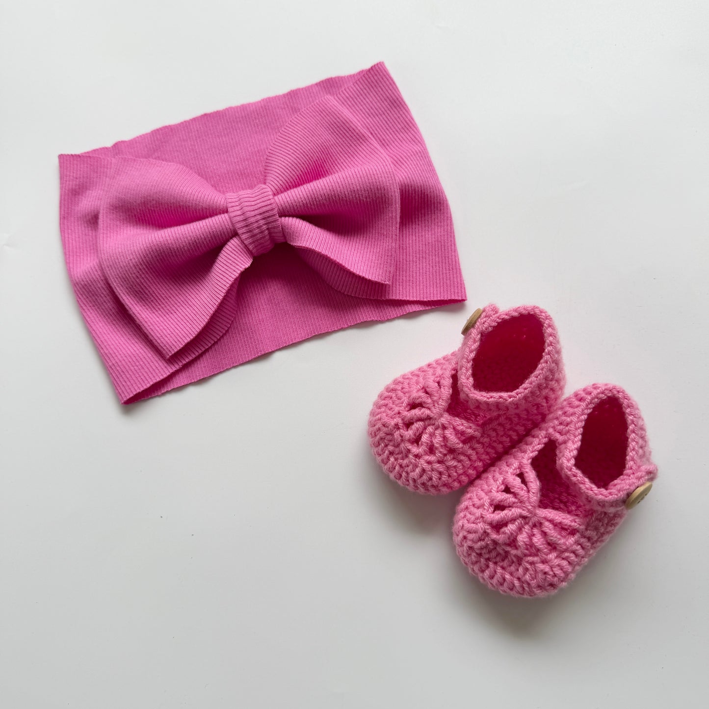Blossom Pink Baby Big Bow Headband & Crochet Shoes Set