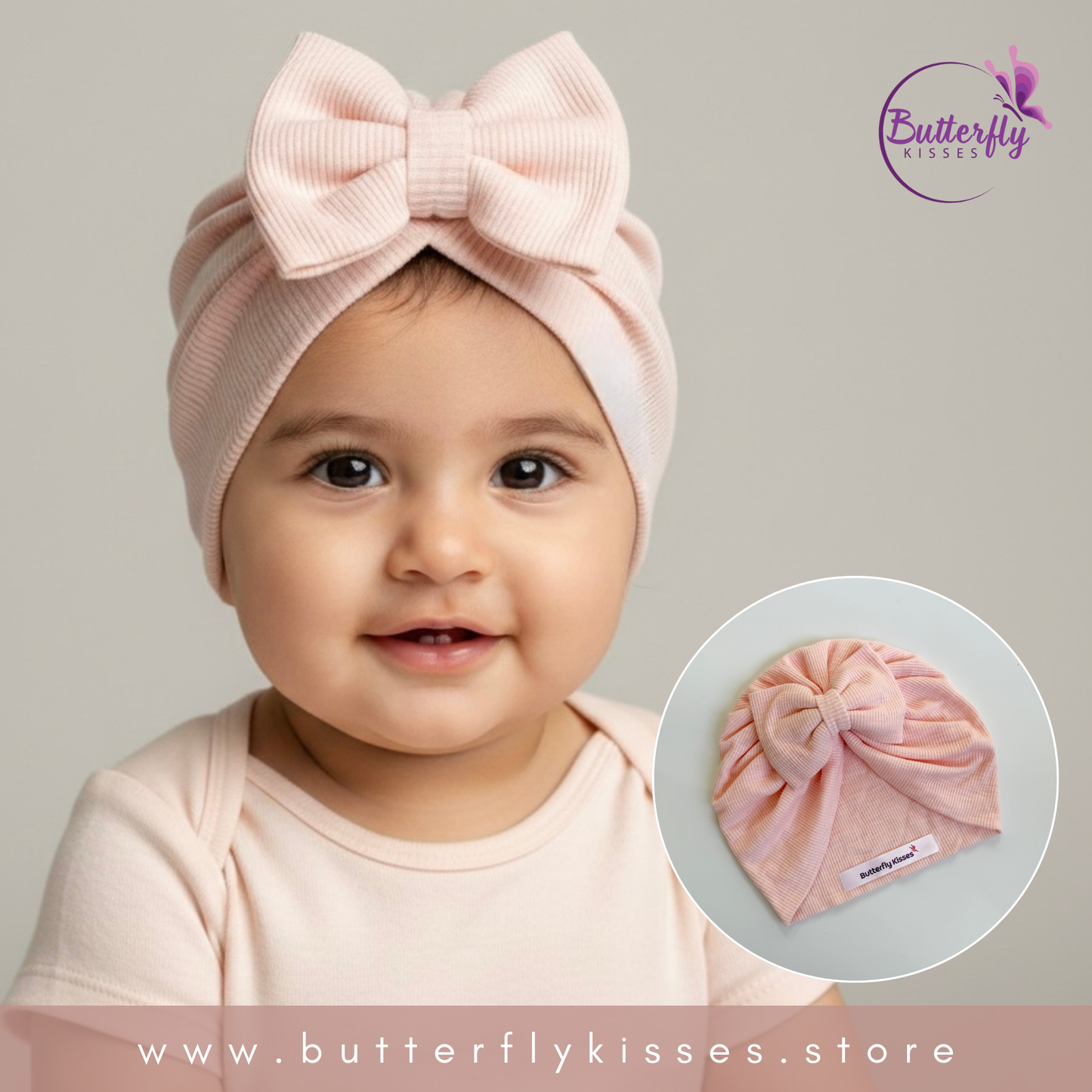 Blush Pink Ribbed Baby Turban Hat – Bow & Donut Bun Variants