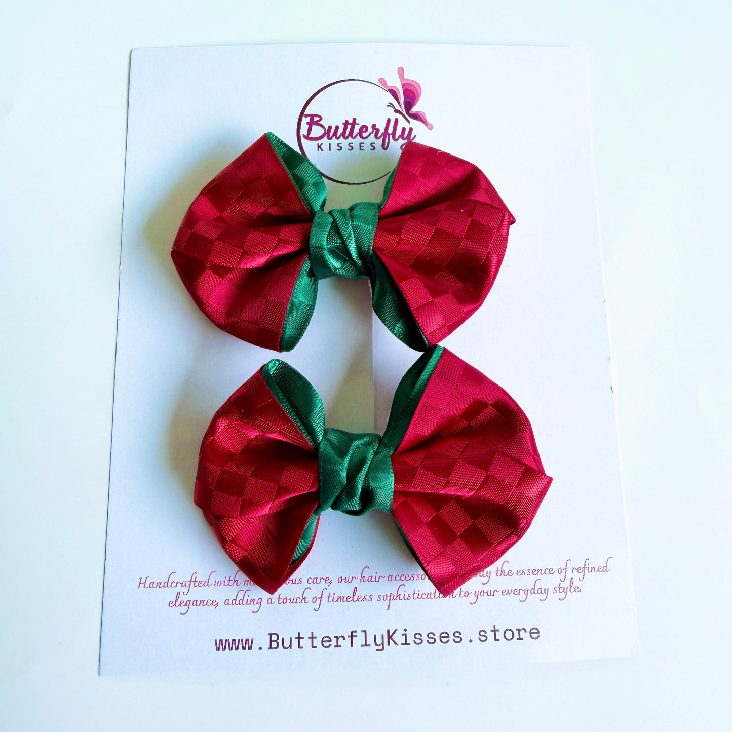 Festive Chequered Mini Bow Clip Duo