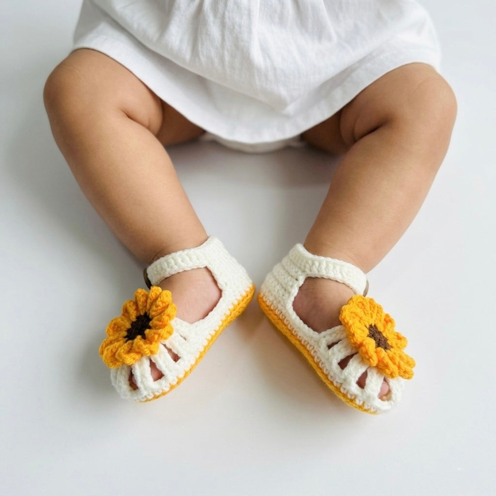 Golden Sunflower Handmade First-Step Sandals