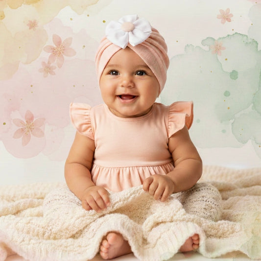 Peach Blossom Princess Turban Hat – Soft Baby Girl Headwrap