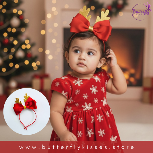 Golden Reindeer Christmas Bow Headband