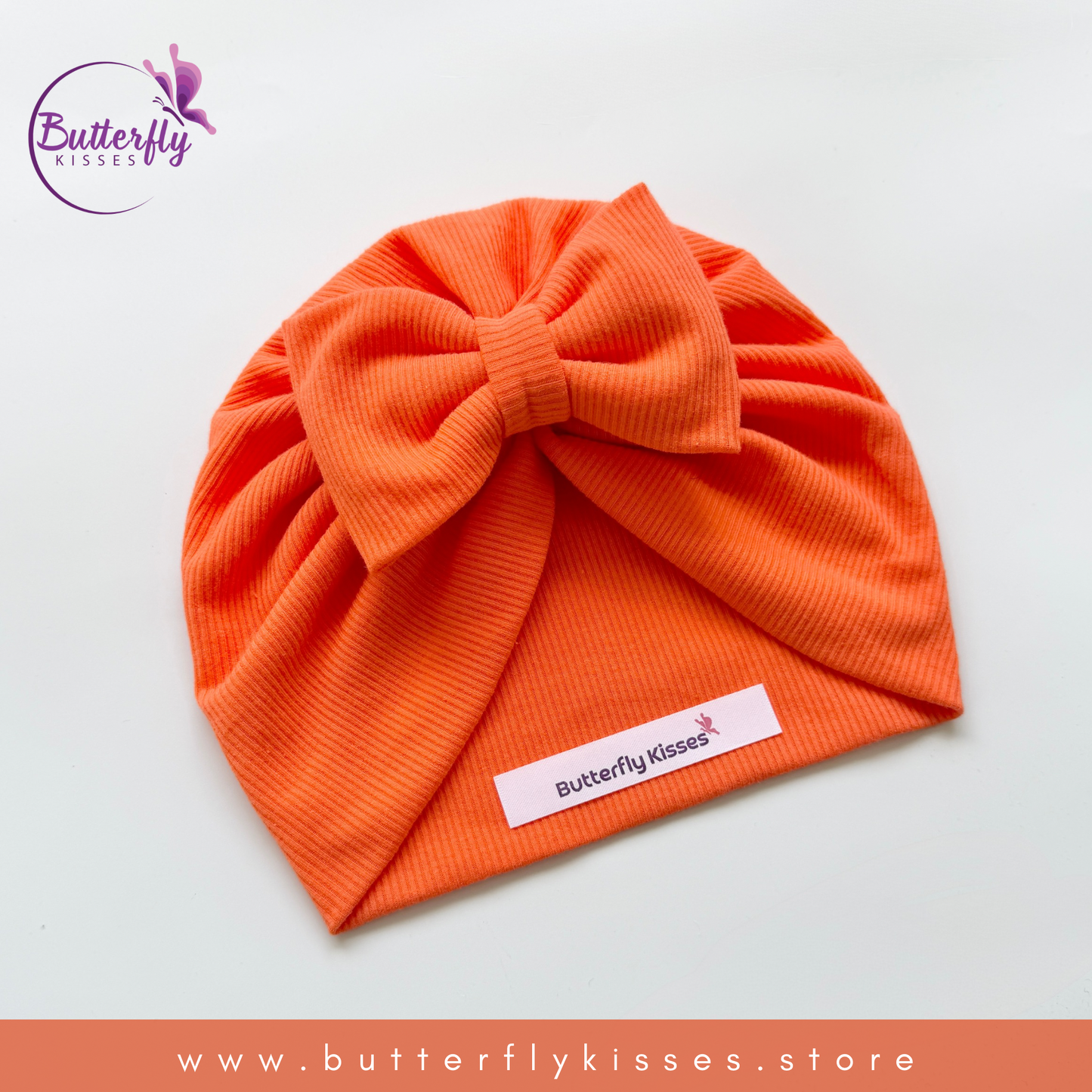 Ribbed Bow Turban – Warm Orange