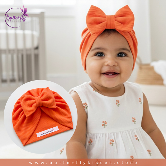 Ribbed Bow Turban – Warm Orange