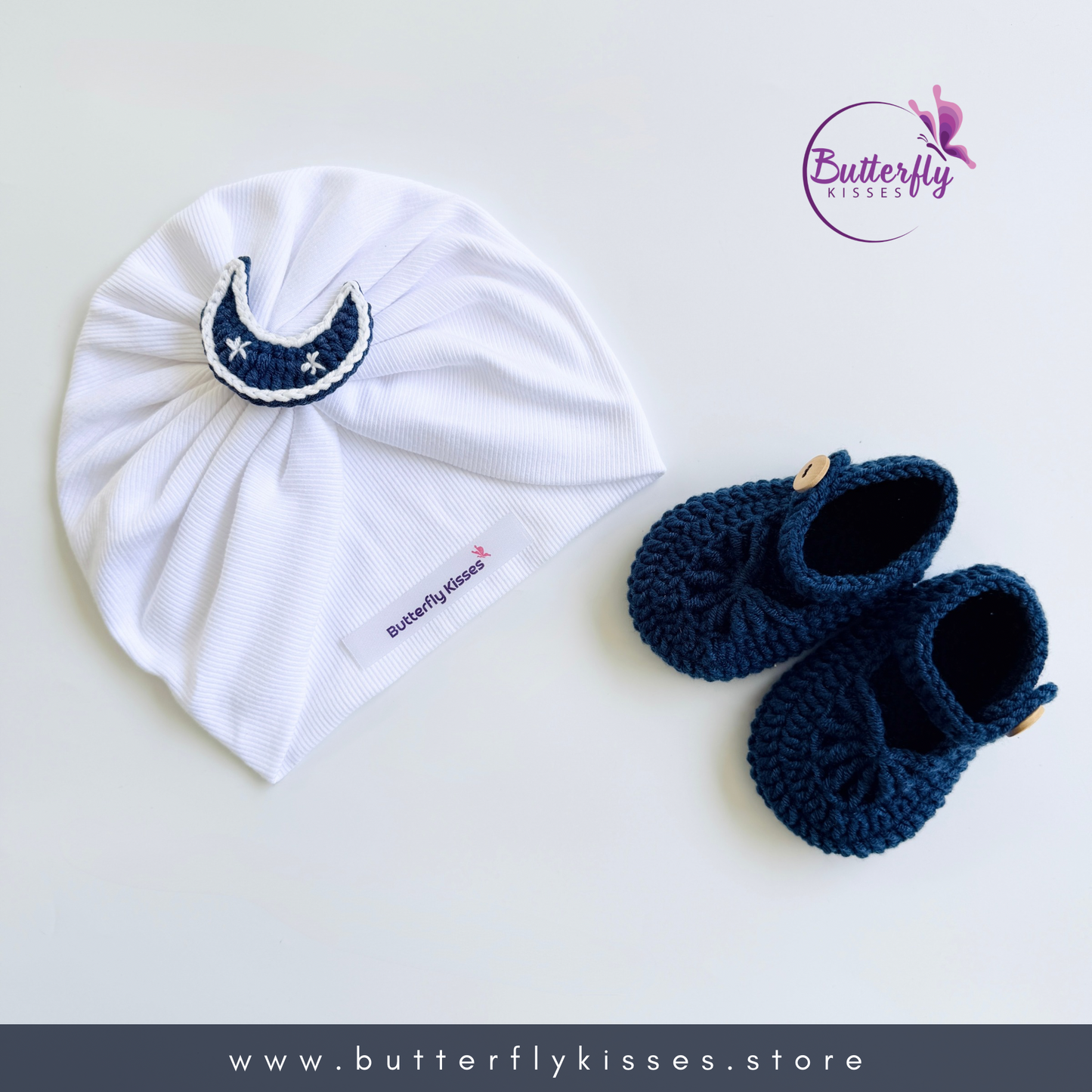 Unisex Baby Turban Hat & Crochet Shoes Set – Soft Handmade Eid Outfit for Boys & Girls