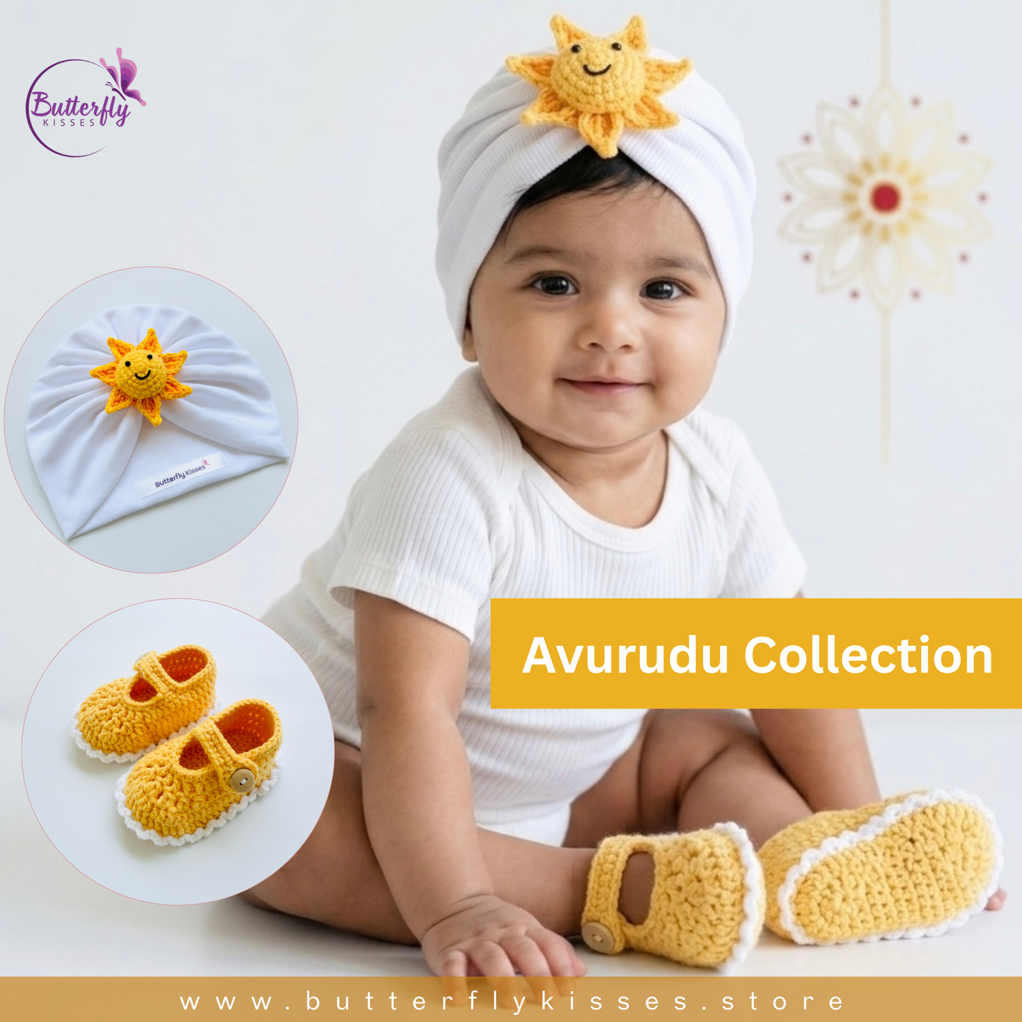Avurudu Baby Turban & Crochet Shoe Set – Sunshine Design | Sinhala Tamil New Year Baby Gift