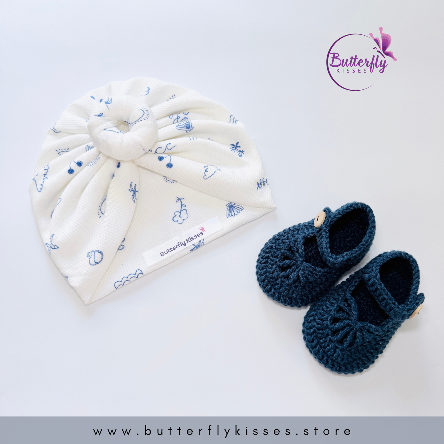 Ocean Doodle Knot Turban & Bootie Set