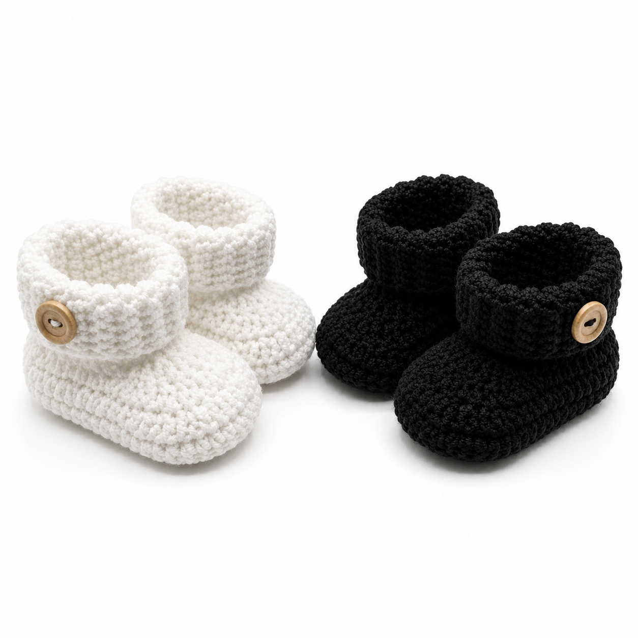 Handmade Crochet Baby Booties – Classic Black & White Collection