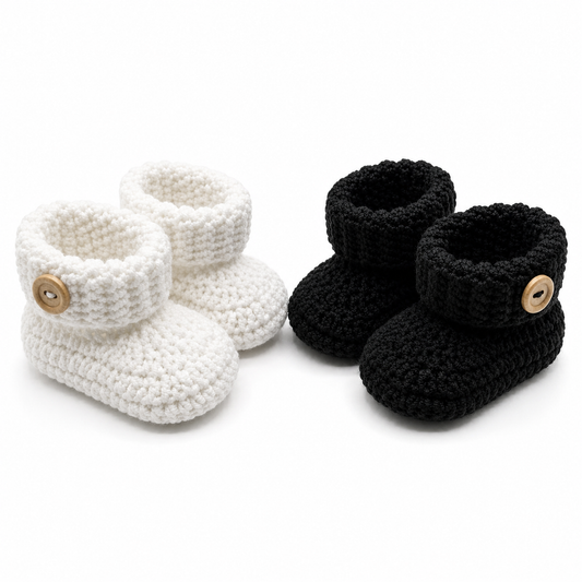 Handmade Crochet Baby Booties – Classic Black & White Collection