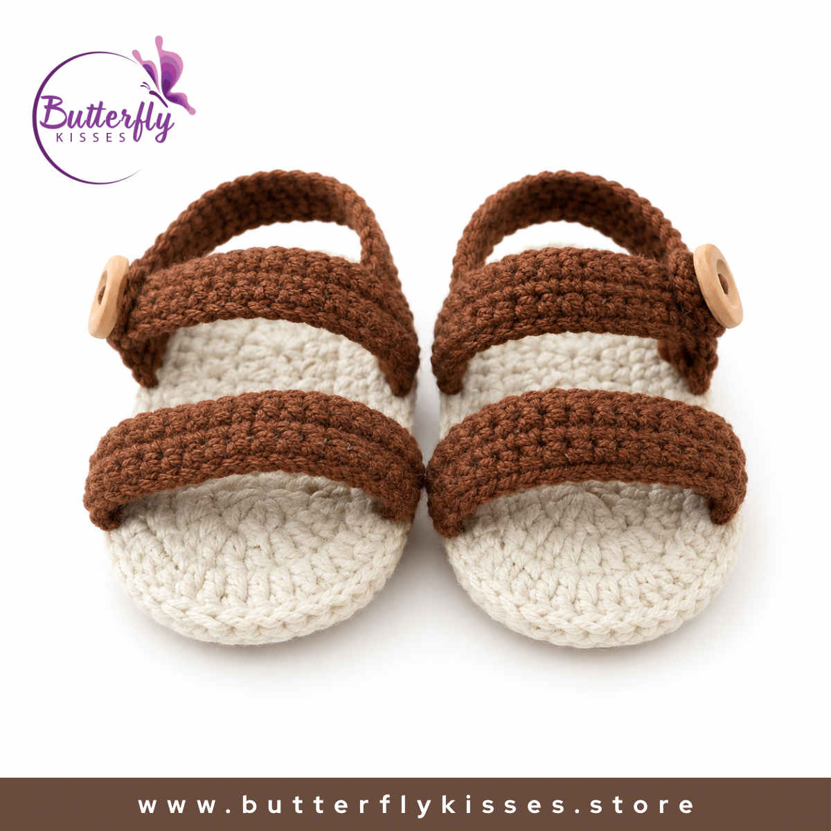 Oliver Handmade Crochet Baby Sandals – Brown & Cream