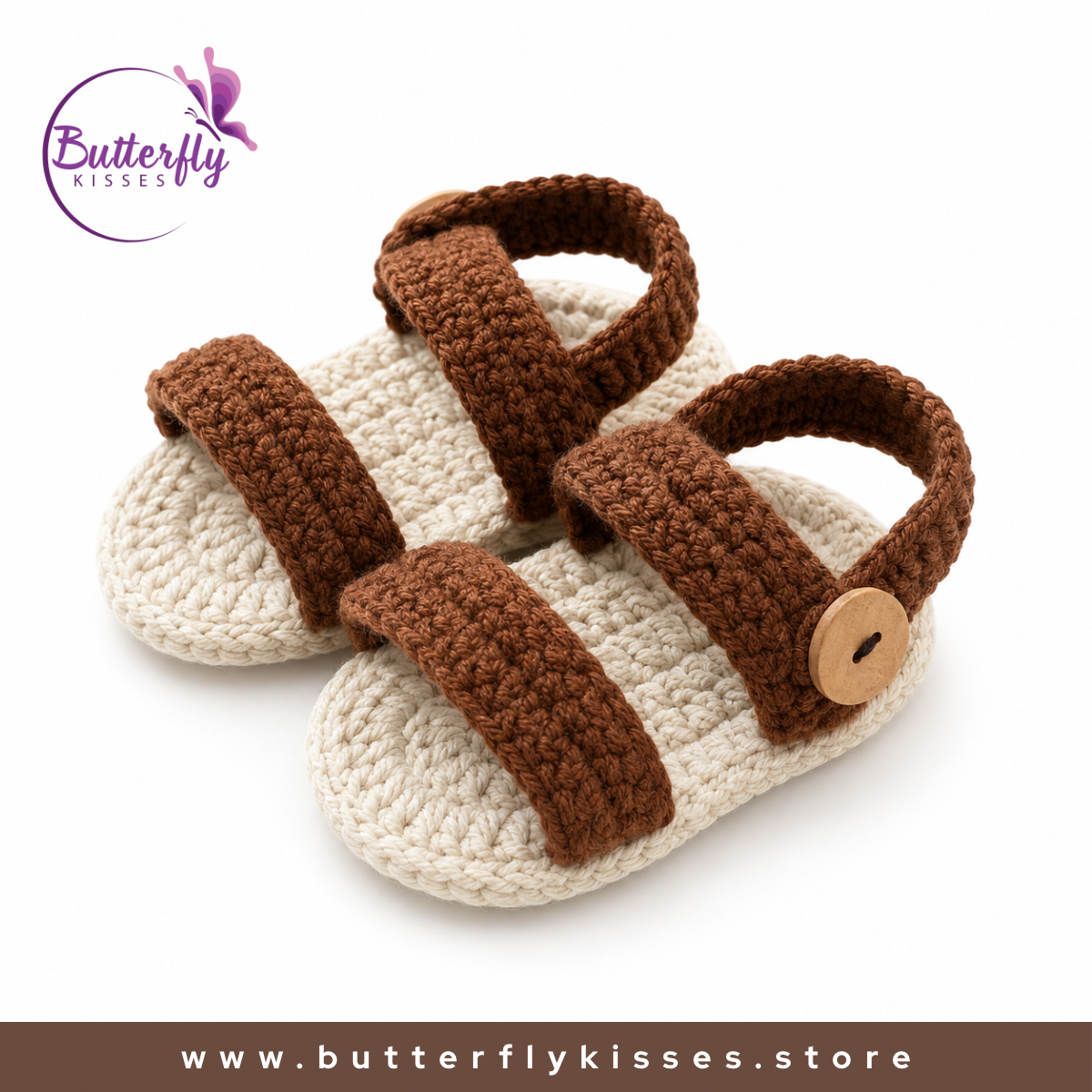 Oliver Handmade Crochet Baby Sandals – Brown & Cream