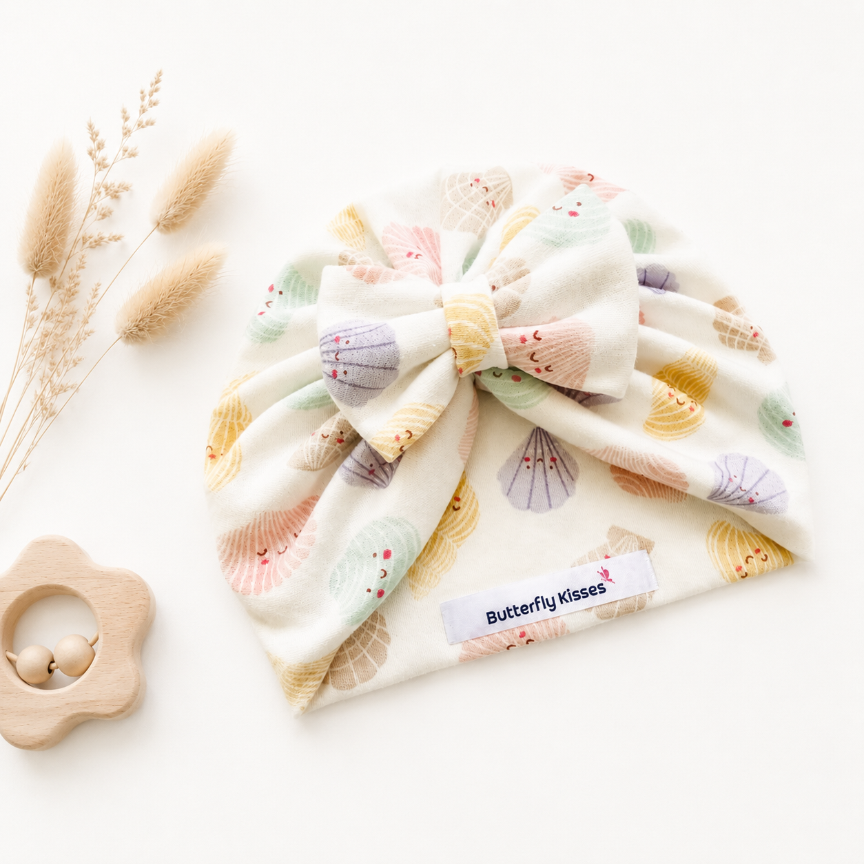 Pastel Seashell Bow Turban | Handmade Baby Headwrap