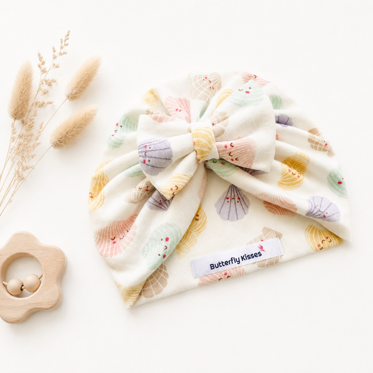 Pastel Seashell Bow Turban | Handmade Baby Headwrap