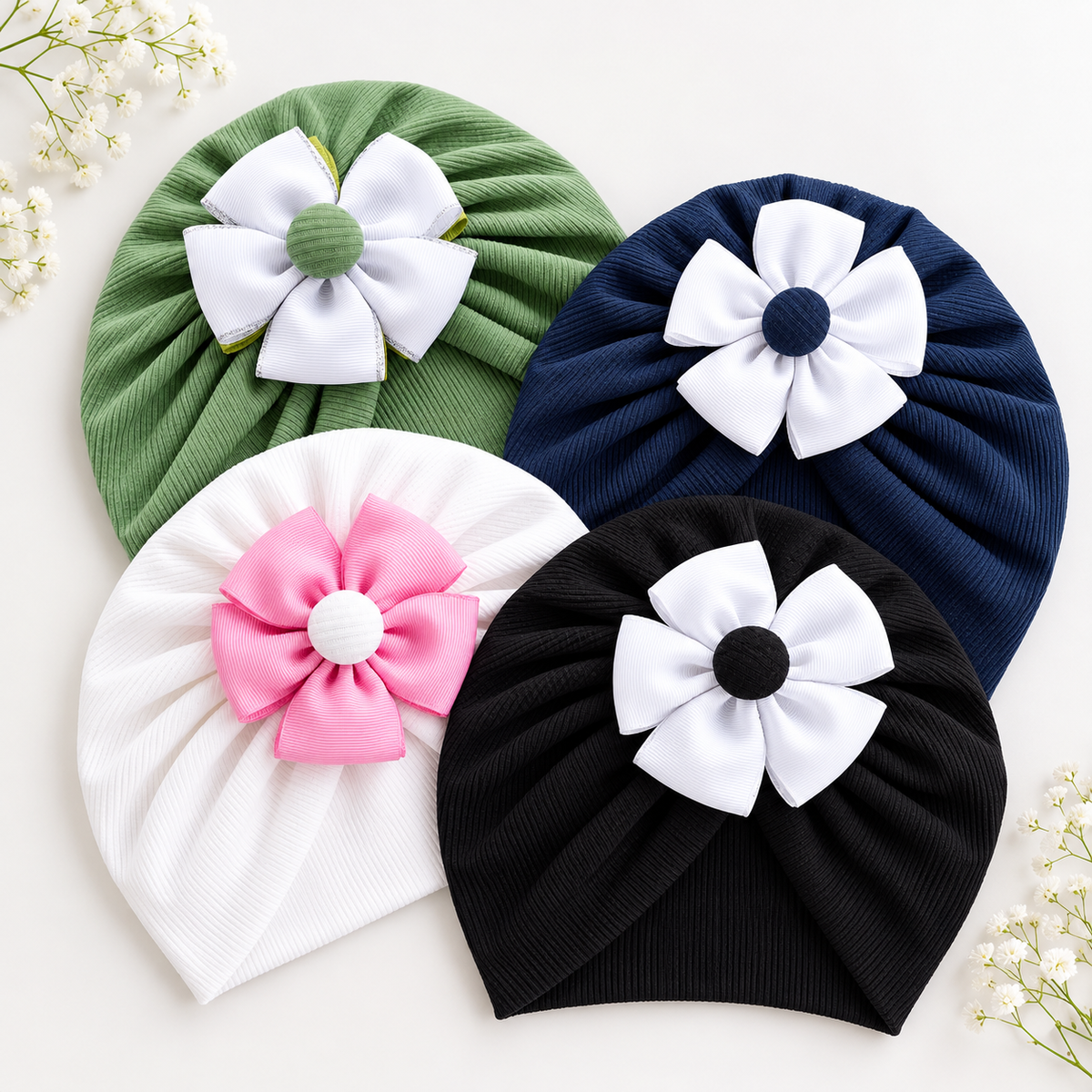 Soft & Stylish Baby Turban with Ribbon Flower