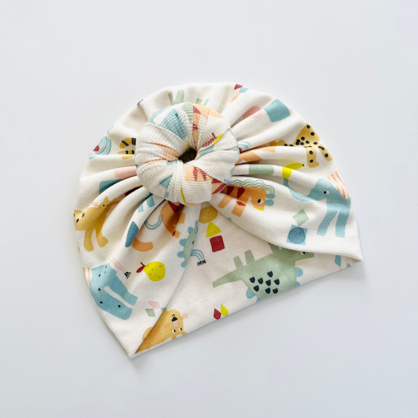 Animals Printed Baby Turban Hats in Bow, Flower & Donut Designs