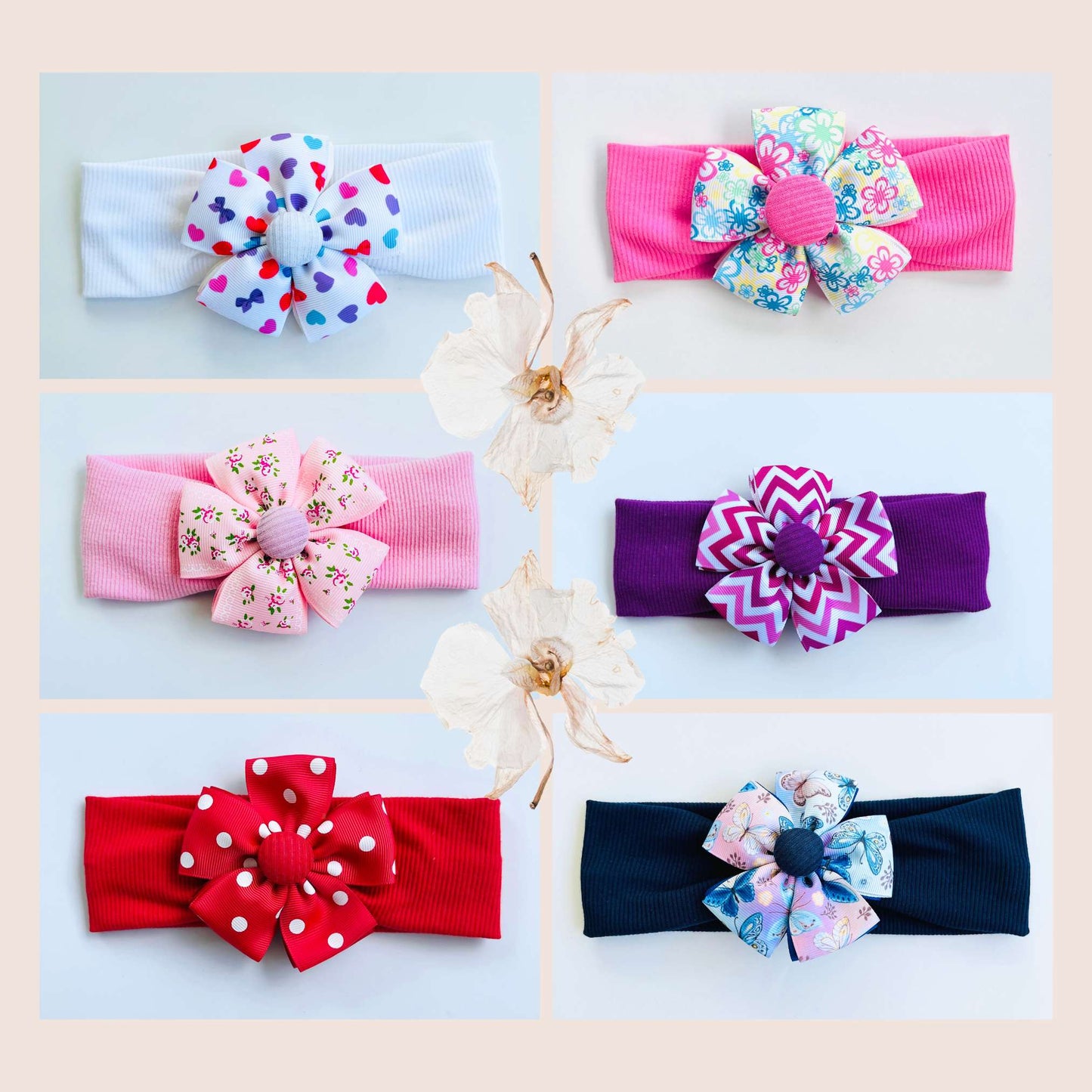 Baby Headband with Ribbon Flower Petals – Soft, Stylish, and Comfortable