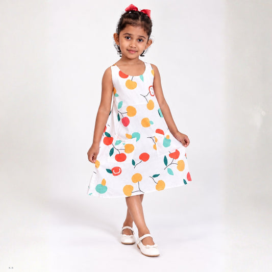 Colorful Fruit Print Cotton Pinafore Dress