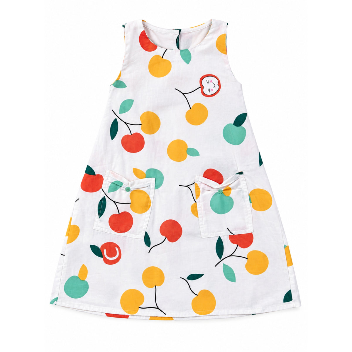 Colorful Fruit Print Cotton Pinafore Dress