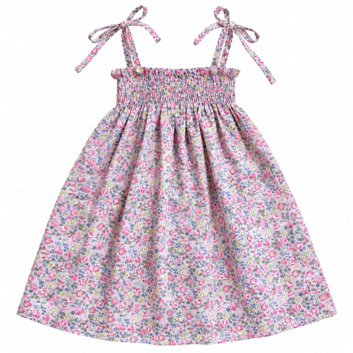 Floral Smocked Tie-Strap Cotton Frock