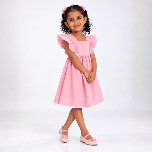 Pink Cotton Flutter Sleeve Frock