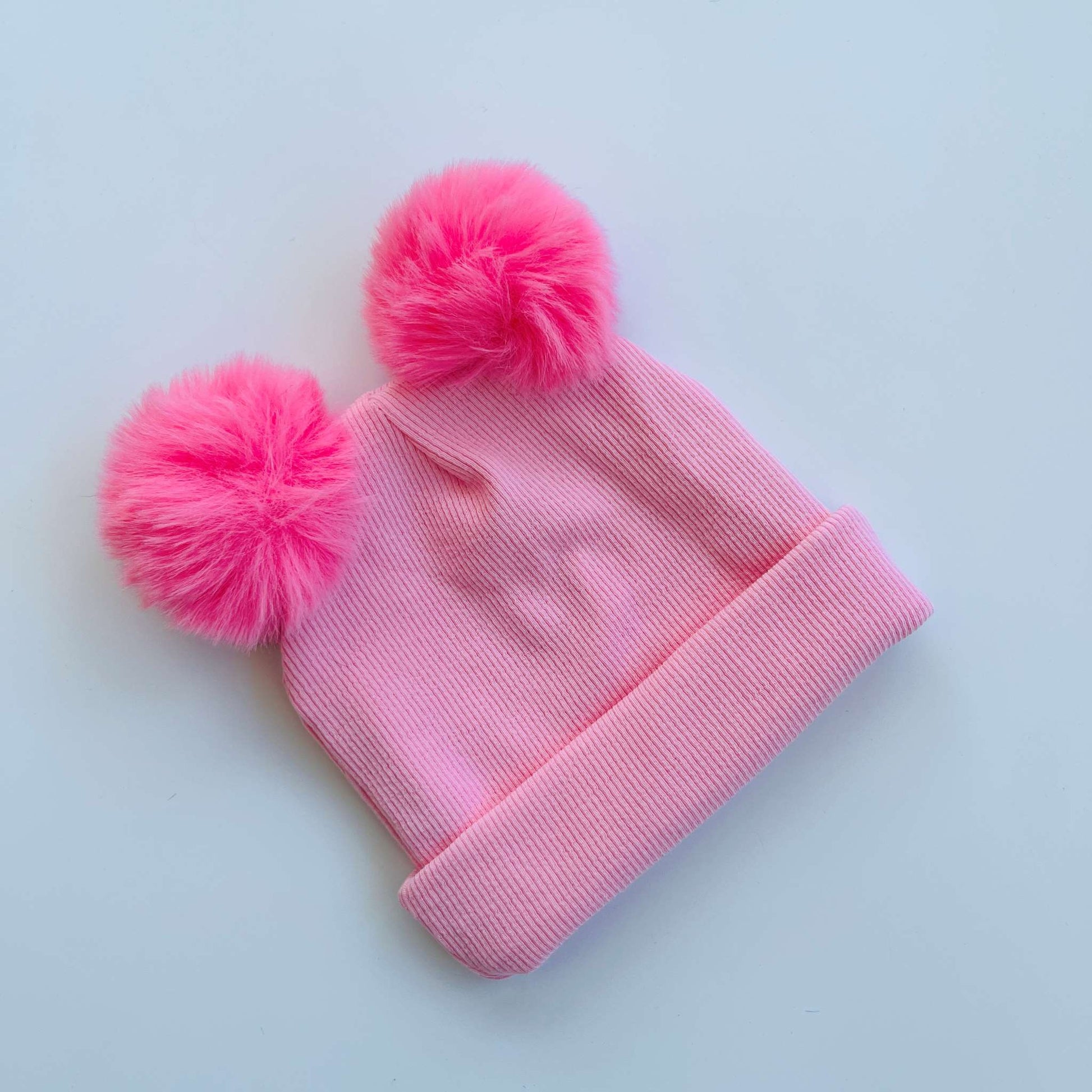 Pink Beanie Hat wIth Pink Pom Pom Balls for Babies Kids