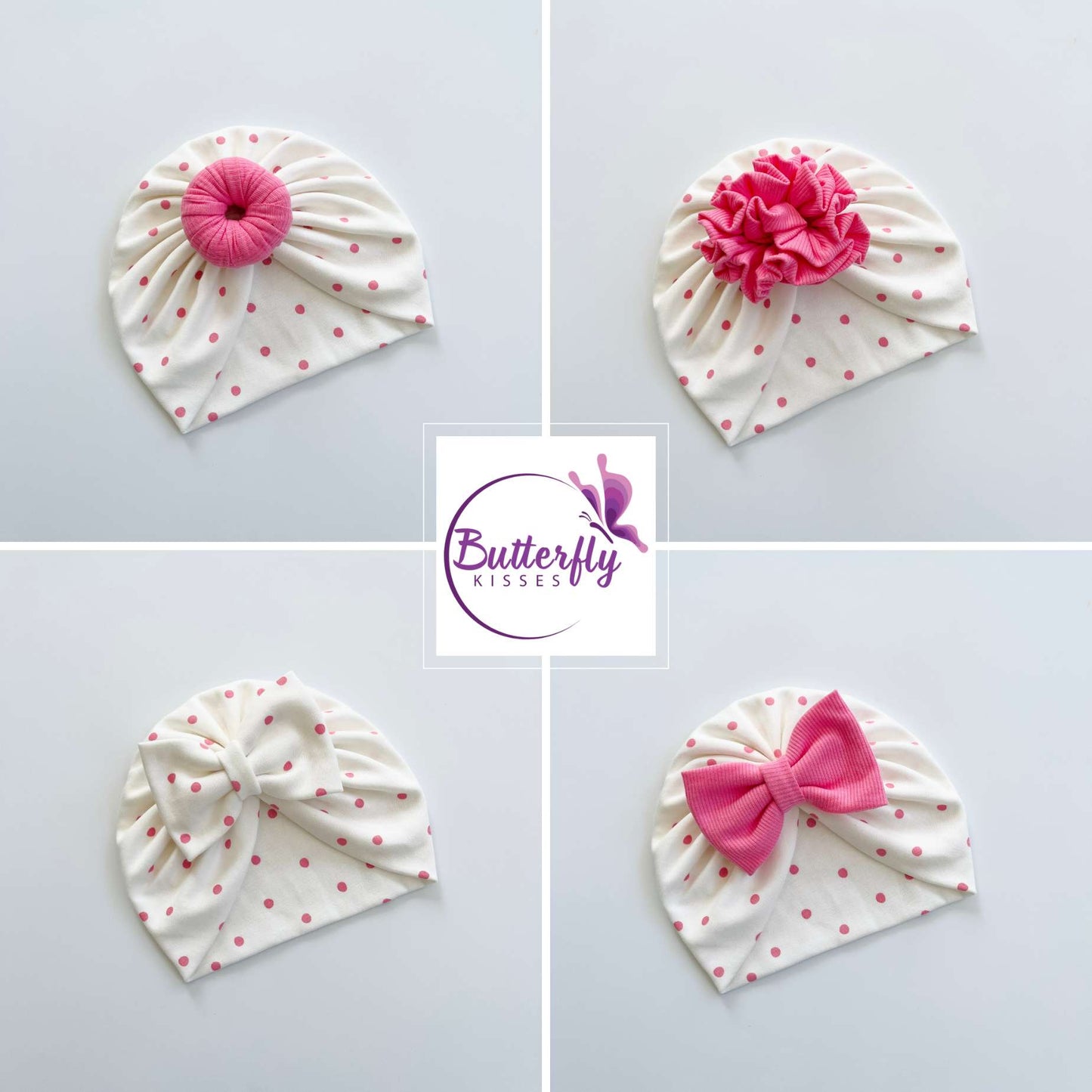 Pink Polka Dot Baby Turban Hat – Bow, Flower & Donut Styles