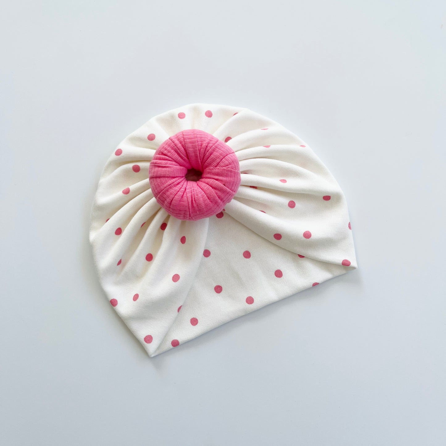 Pink Polka Dot Baby Turban Hat – Bow, Flower & Donut Styles